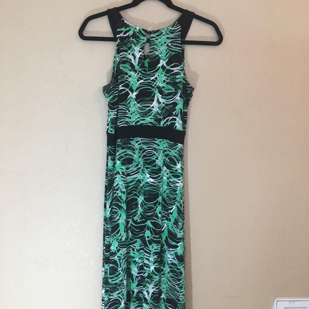 Kenar green abstract print slinky maxi dress small